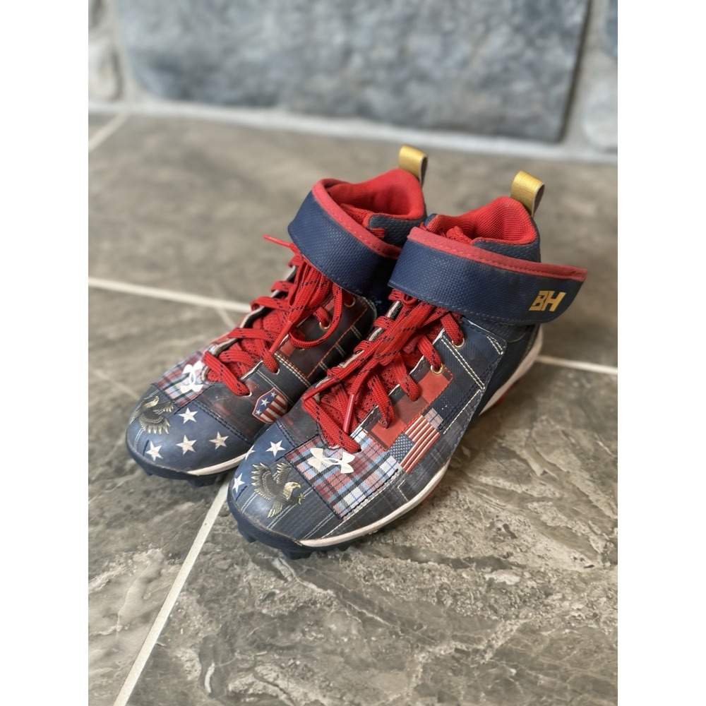 Under Armour Childrens Boy's Baseball Cleats Bryce Harper 1Y American Flag Eagle